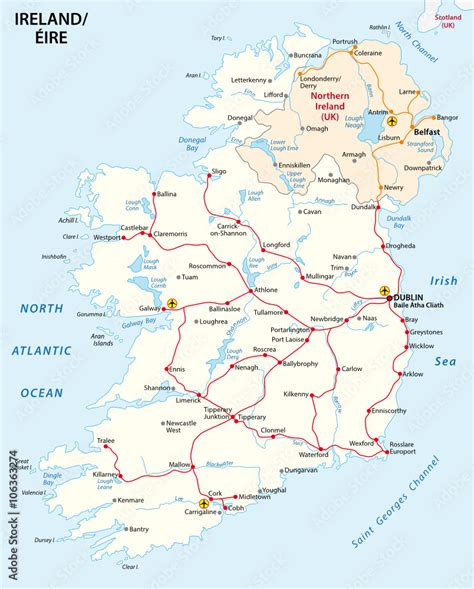 Map Of Ireland With The Rail Route Network Vector De Stock Adobe Stock