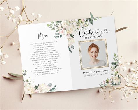 Editable Funeral Program Template, Memorial Program, Celebrating of