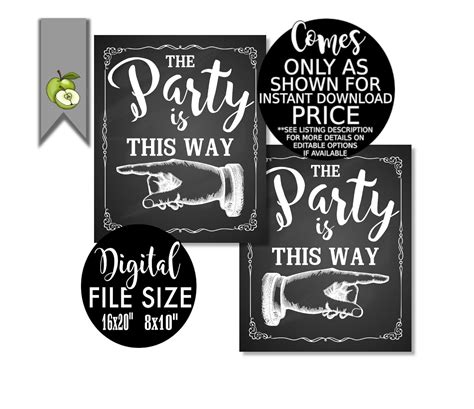 Party This Way Sign Pointing Finger In Both Directions Party Sign