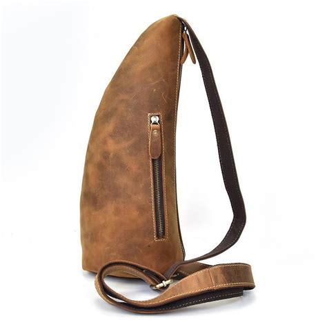 Handmade Leather Mens Cool Chest Bag Sling Bag Crossbody Bag Travel Ba