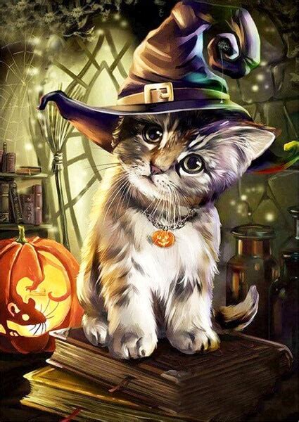 halloween cat  diamond painting kits oloee