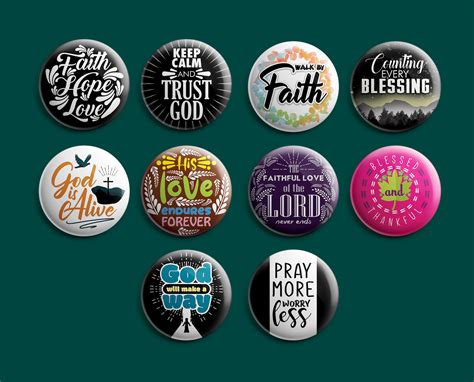 Christian Pinback Buttons Faith Hope Love 10 Pack New8store