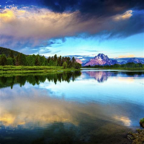 Nature Trees And Mountains Reflections Hdr Ipad Iphone Hd Wallpaper