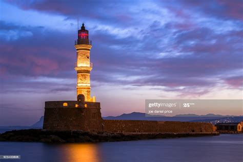 Old Venetian Lighthouse Chania Crete Greece High Res Stock