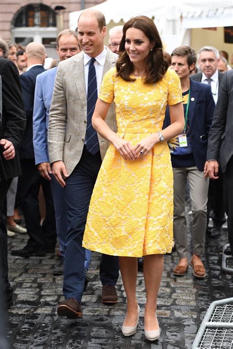 See catherine 'kate' middleton's dress from every angle, royal wedding. Kate wears cheery yellow dress in Heidelberg, Germany ...