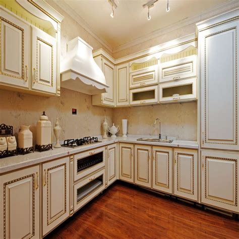 Elegant White L Shaped Solid Wooden Kitchen Cabinet-in Kitchen Cabinets