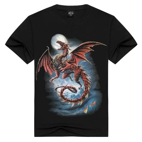 Buy 3d Red Dragon T Shirt Mens Brand 3d Fiery Dragon Print T Shirts Cotton Men