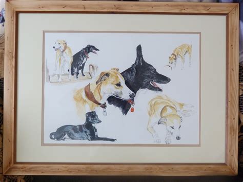 Watercolour Our Two Lurchers Jet And Gypsey In Memory Of Painting