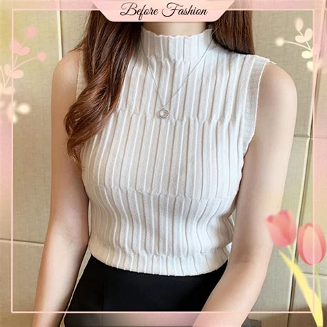 Korean Style Half Turtleneck Vest Women S Slim Knitted Sleeveless All Match Bottoming Vest Top