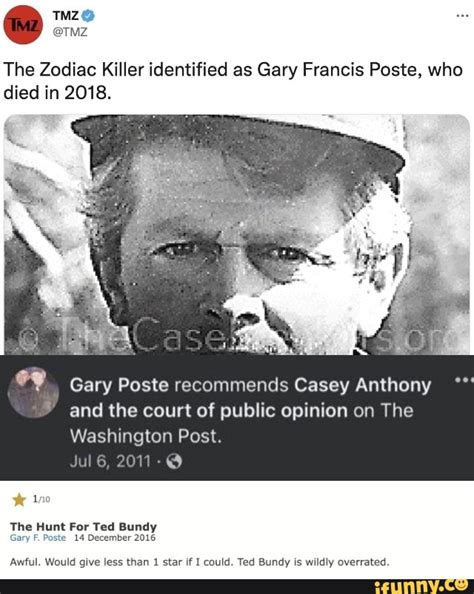 Tmz The Zodiac Killer Identified As Gary Francis Poste Who Died In
