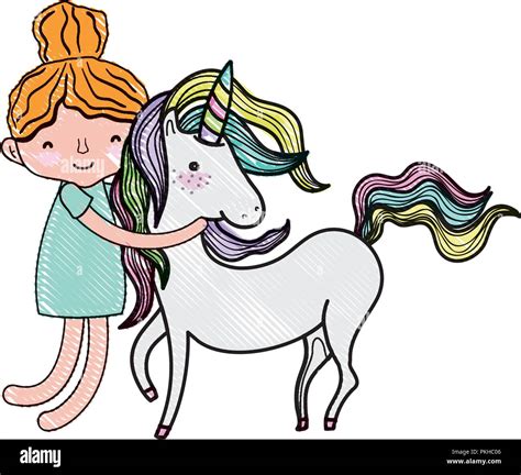 Scribbled Boy Hugging Beauty Unicorn Hairstyle Stock Vector Image And Art