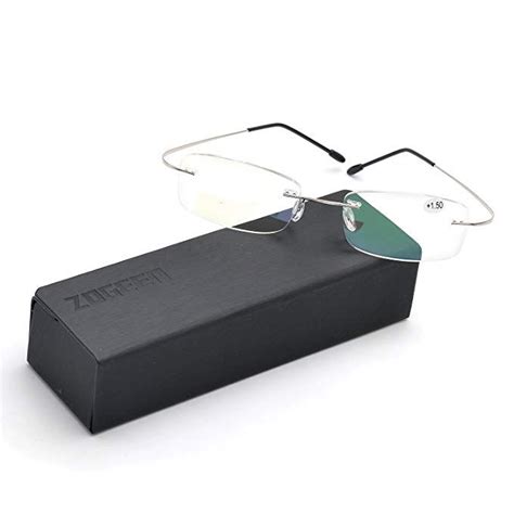 zuvgees lightweight titanium stainless steel rimless reading glasses with anti blue light lenses