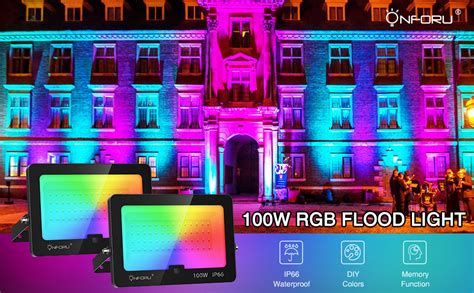 Onforu 2 Pack 100w Rgb Led Flood Lights With Remote Control Ip66