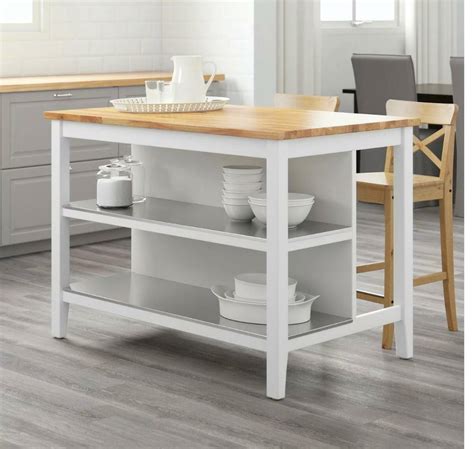Used Ikea Stenstorp Kitchen Island White And Solid Oak And 2 X Nearly