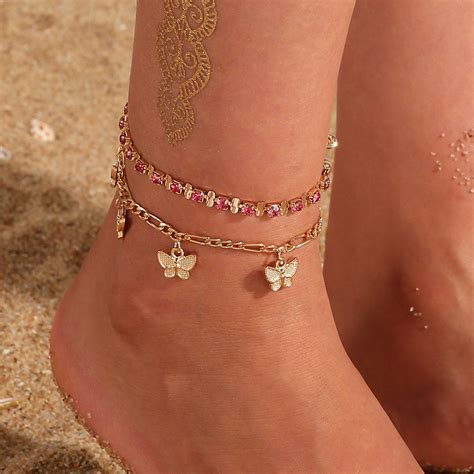 Rhinestone Crystal Ankle Bracelets For Women Sandals Butterfly Anklet Boho Beach Foot Iced Out