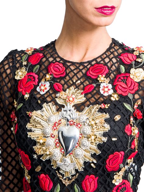 Dolce And Gabbana Sacred Heart Embroidered Net Dress Lyst