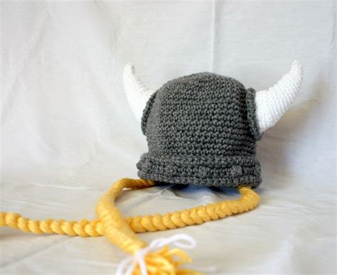 Viking Hat Pdf Crochet Pattern Child Teen Adult Gray White Etsy