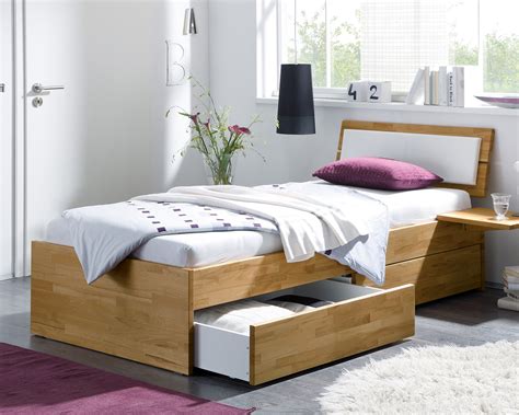 Bett mit schublade selina 140x190 cm kunstleder grau. Einzelbett aus Holz mit Schubladen kaufen - Leova | BETTEN.de