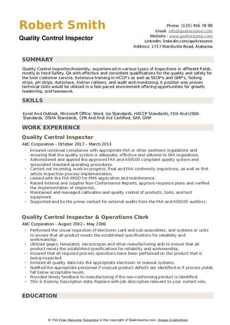 Dont panic , printable and downloadable free 7 quality control inspector resume sample 2sqktm free we have created for you. Quality Control Inspector Resume Samples | QwikResume