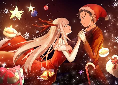 Emilia X Natuski Subaru Re Zero Christmas Romance Couple Anime