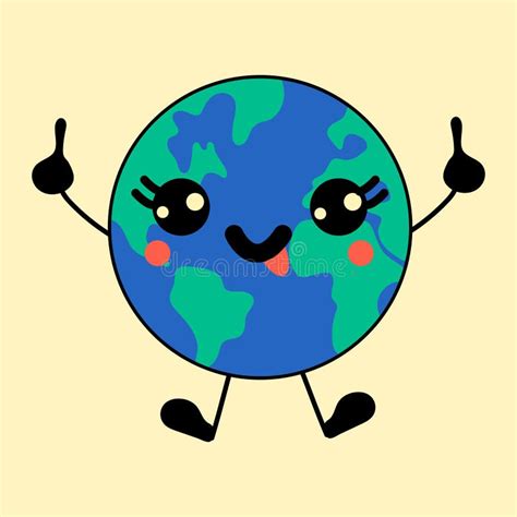 Earth Kawaii Mascot Cute Character Stock Vector Illustration Of