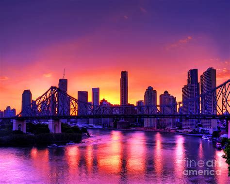 Early Brisbane Sunset With Purple And Yellow Sky Photograph By Chris Smith