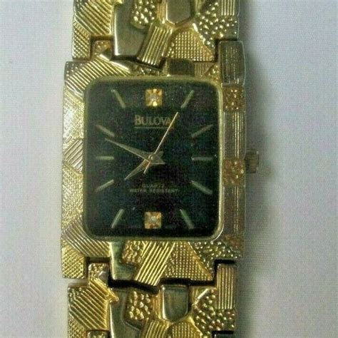 Bulova 18k Gold Plated Gold Nugget Mens Quartz Watch 3063 5020