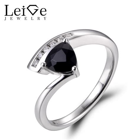 Leige Jewelry Natural Black Spinel Rings Engagement Rings Trillion Cut