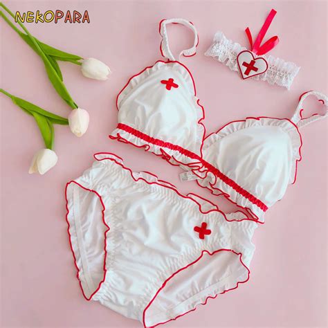 Nurse Theme Red Cross Cute Japanese Bra And Panties And Neckringset