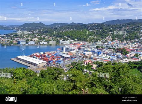 View Over The Harbour Port Of Castries Capital City Of The Island