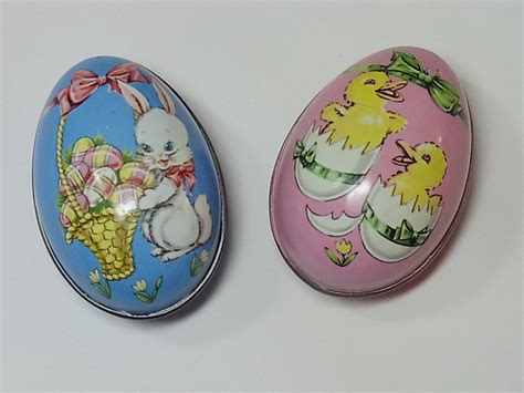 2 Vintage Metal Easter Egg Candy Containers By Pattispolkadots