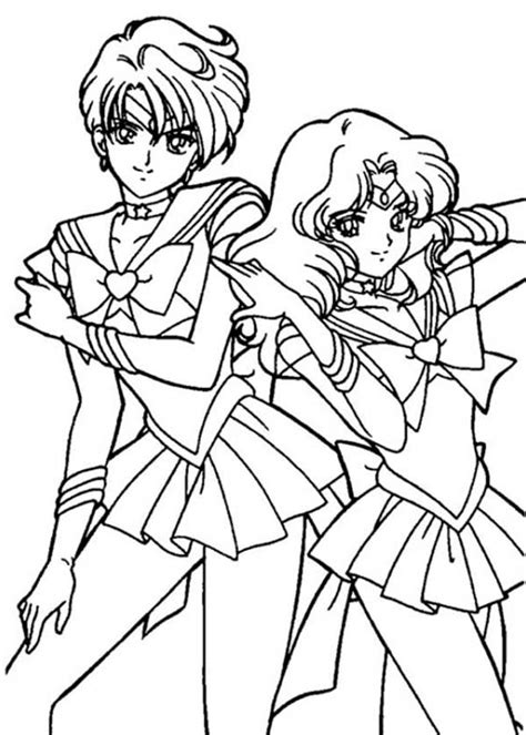 Sailor Neptune And Sailor Mercury In Sailor Moon Coloring Page Color Luna