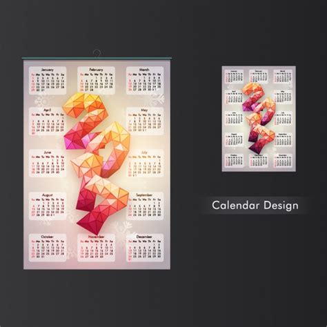 Premium Vector Calendar Template With 2017 In Polygonal Style