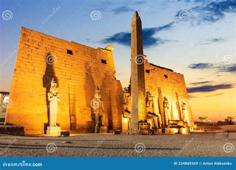 Pylon With Obelisk In Luxor Temple Beautiful Evening View Egypt Stock