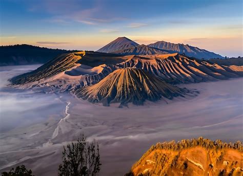 Premium Ai Image Mount Bromo Volcano At Sunrise With Colorful Sky