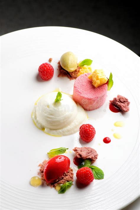 Fine dining dessert dishes photos and images. Fine Dining Dessert, Raspberry Parfait, Ice Cream, White Chocolate Stock Photo - Image: 72293434