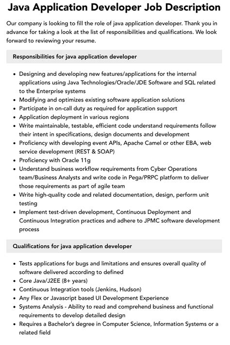 Java Application Developer Job Description Velvet Jobs