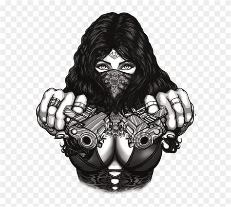 Download Gangster Girl With Gun Drawing Clipart Png