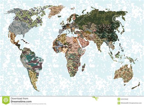 World Map Forest Green Camouflage Pattern Stock Vector