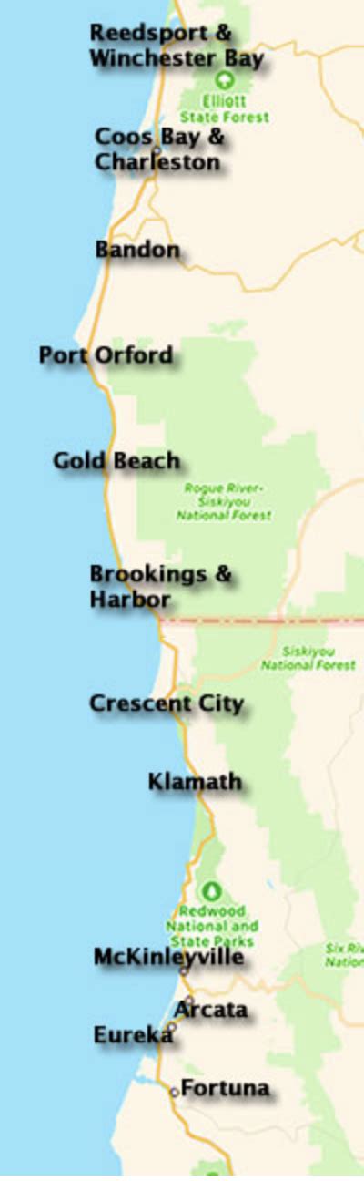 Town Map Oregon California Coast