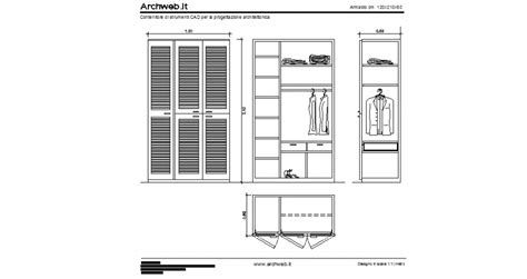 Wardrobe Planelevation And Side View With View Of Closed View Of