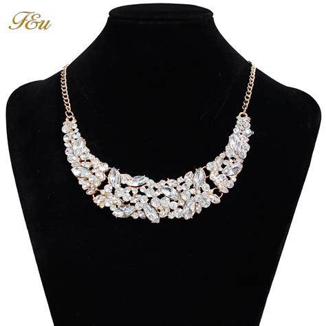 U Neck GLD SLV Color Full Rhinestone Crystal Choker Necklace For Women