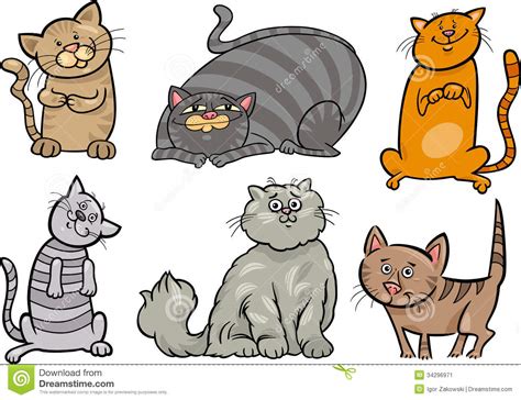 Cute Cats Set Cartoon Illustration Stock Vector