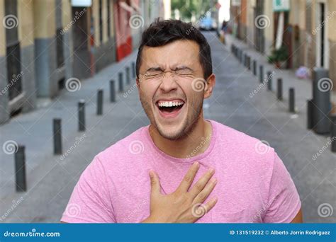 Young Male Laughing Really Hard Outdoors Stock Photo Image Of Laugh