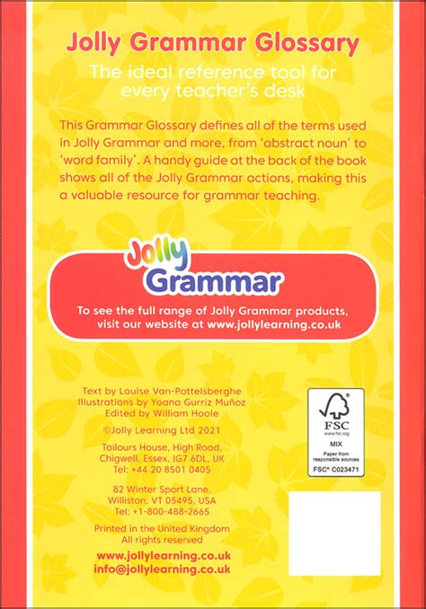 Jolly Grammar Glossary Jolly Phonics 9781844148776