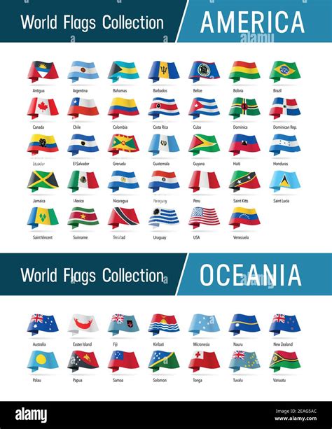 Flags Of America And Oceania Waving In The Wind Icons Pointing