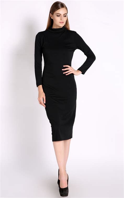 Womens Turtle Neck Slim Bodycon Dress Cocktail Party Evening Pencil