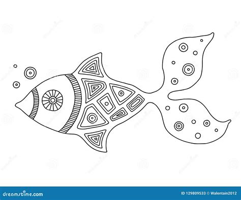 Fish Decorative Graphic Fish And Moon Line Drawing Vector And
