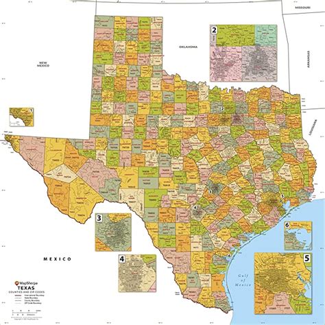 Buy Texas Zip Code And County Map Shows All Counties Of Texas And Over Zip Codes