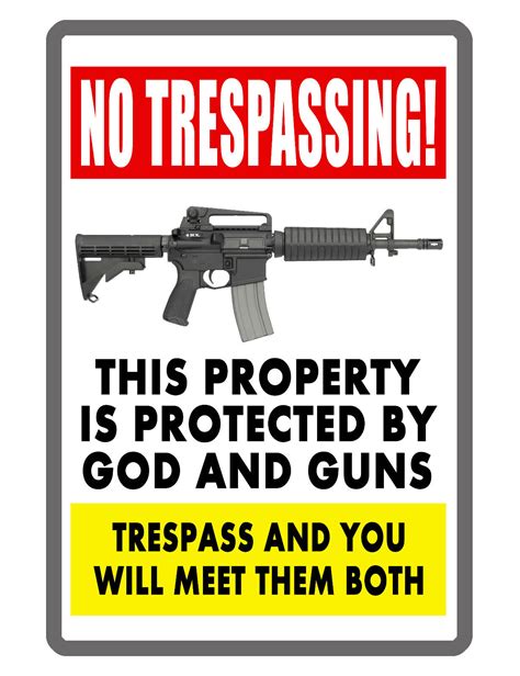 No Trespassing God And Gun Sign Custom Metal Sign Durable Aluminum No